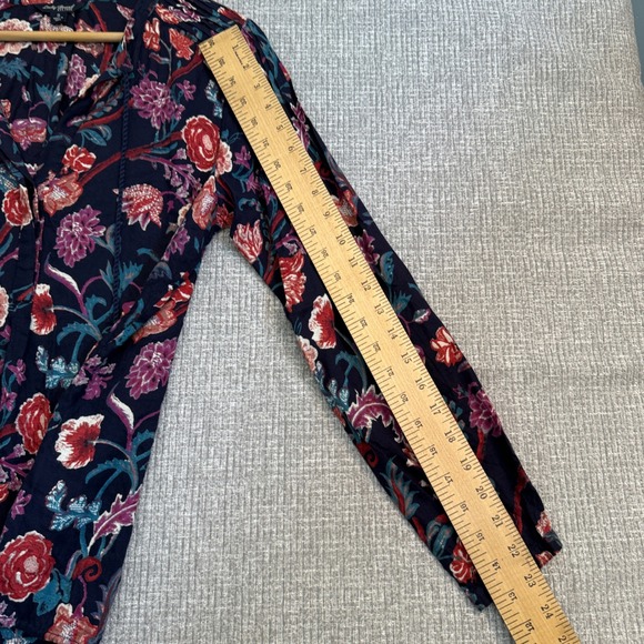 Lucky Brand Floral Print‎ Blouse Tassel V Neck Long Sleeve Top Sz S Boho Y2K 90s - Picture 9 of 14